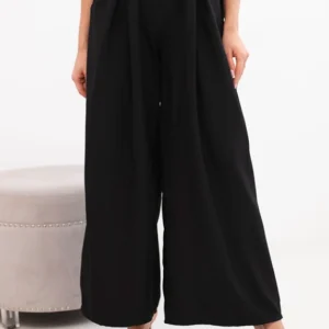 Moteriškos kelnės su plačiais kojomis ir diržu