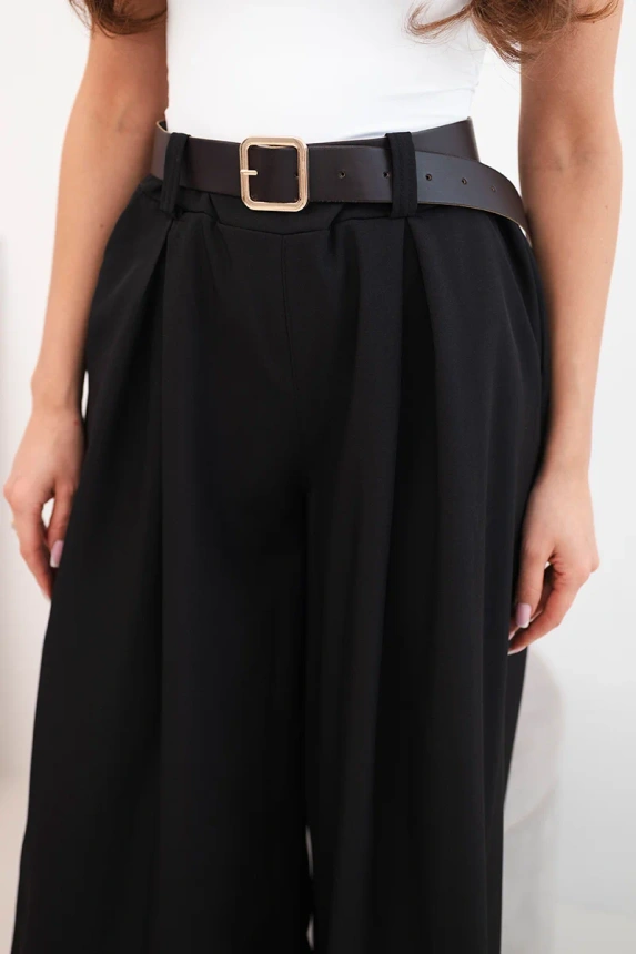 37780_3 Moteriškos kelnės su plačiais kojomis ir diržu - Image 3