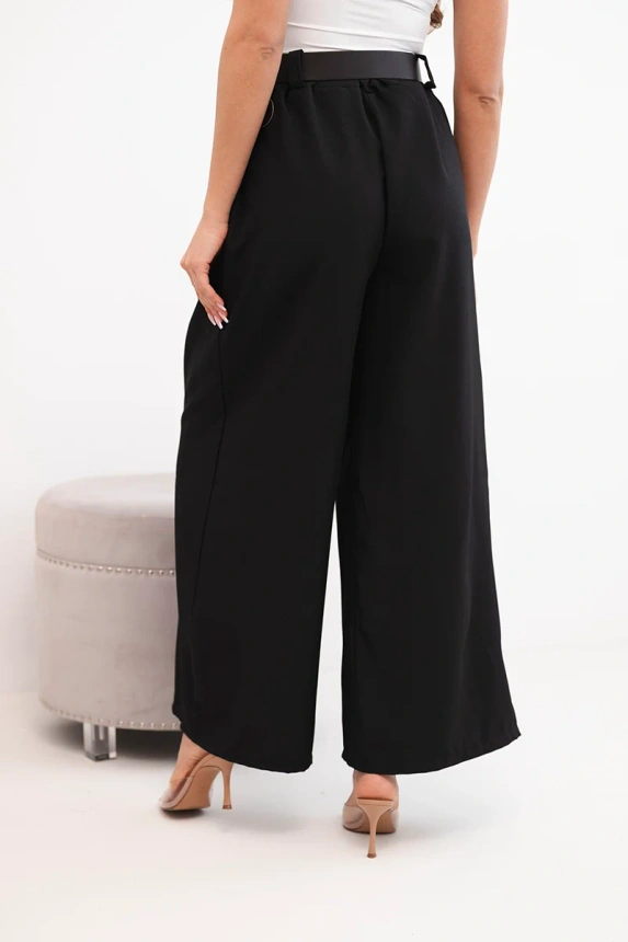 37780_4 Moteriškos kelnės su plačiais kojomis ir diržu - Image 4