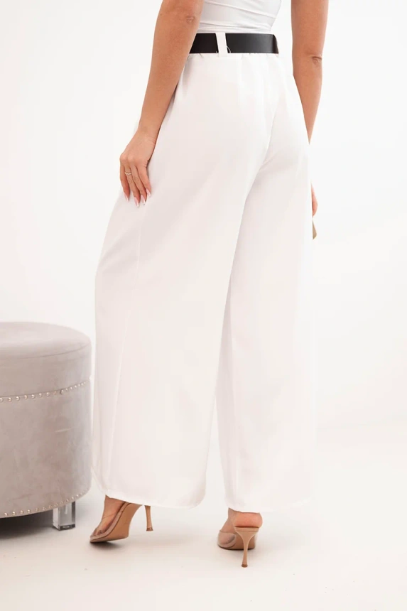 37781_2 Moteriškos kelnės su plačiais klešnais ir ecru diržu ecru - Image 3