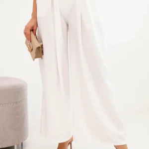 Moteriškos kelnės su plačiais klešnais ir ecru diržu ecru