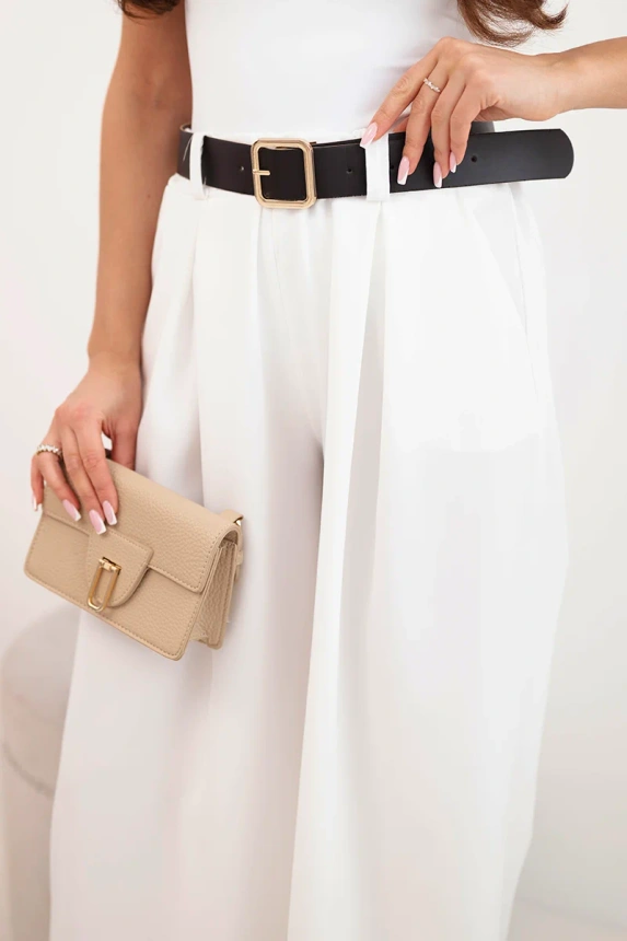 37781_4 Moteriškos kelnės su plačiais klešnais ir ecru diržu ecru - Image 4