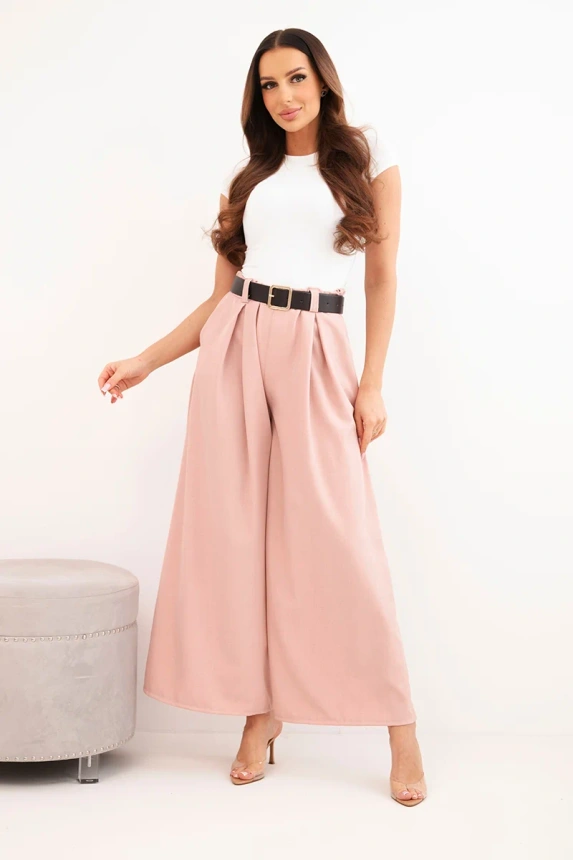 37782_1 Moteriškos kelnės su plačia kojų dalimi ir diržu tamsiai - Image 2