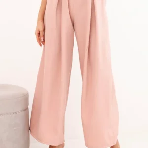 Moteriškos kelnės su plačia kojų dalimi ir diržu tamsiai