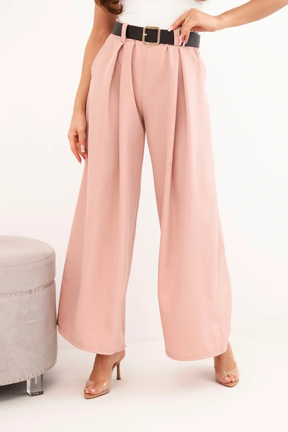 37782_2 Moteriškos kelnės su plačia kojų dalimi ir diržu tamsiai