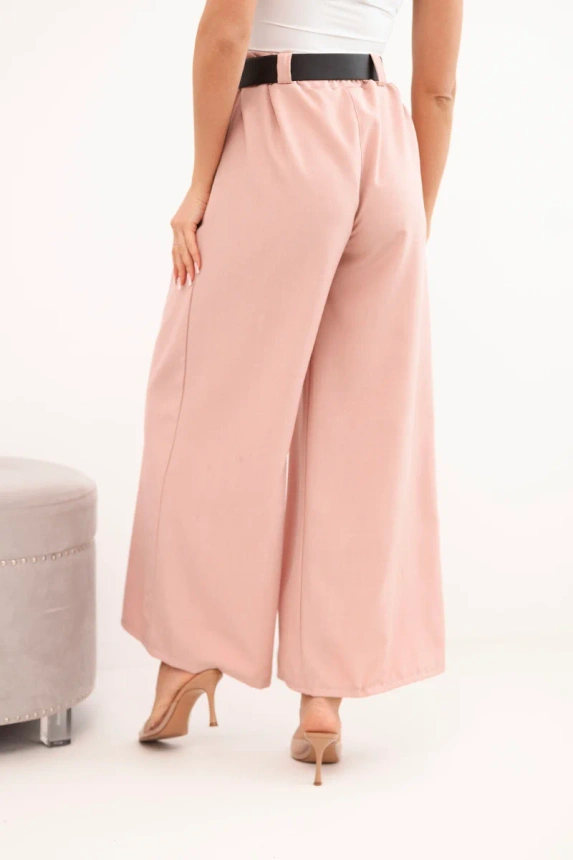 37782_3 Moteriškos kelnės su plačia kojų dalimi ir diržu tamsiai - Image 3