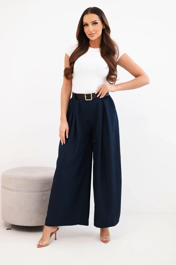 37783_1 Moteriškos kelnės su plačiomis kojomis ir diržu - Image 2