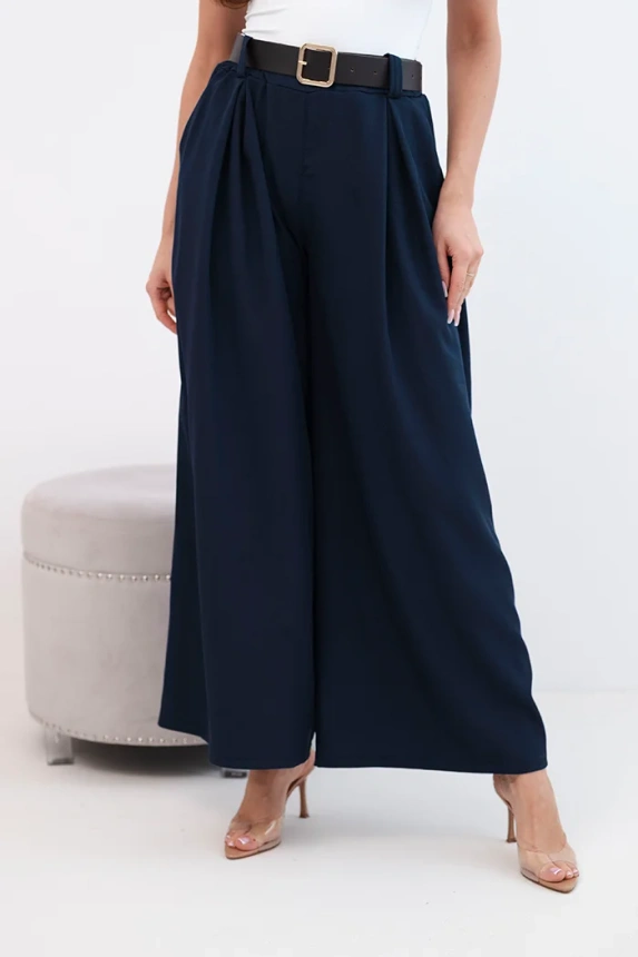 37783_3 Moteriškos kelnės su plačiomis kojomis ir diržu