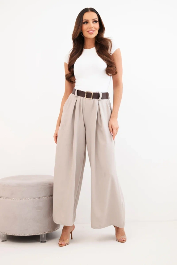 37785_1 Moteriškos kelnės su plačiomis kojomis ir diržu tamsiai - Image 2