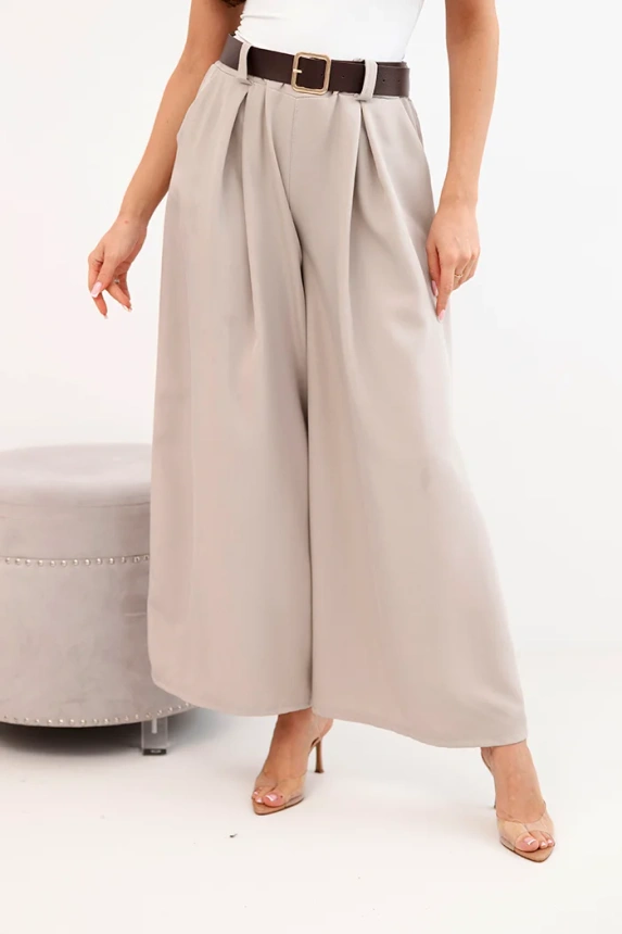 37785_2 Moteriškos kelnės su plačiomis kojomis ir diržu tamsiai