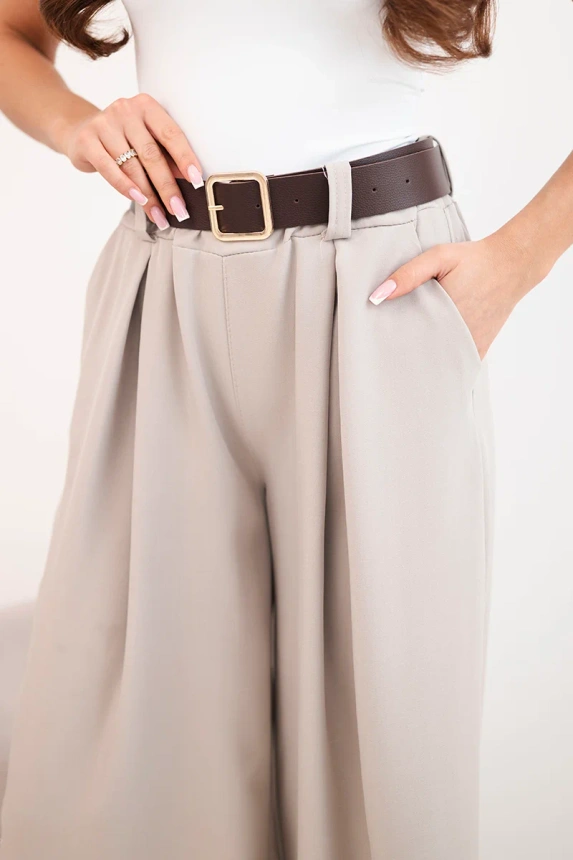 37785_3 Moteriškos kelnės su plačiomis kojomis ir diržu tamsiai - Image 3