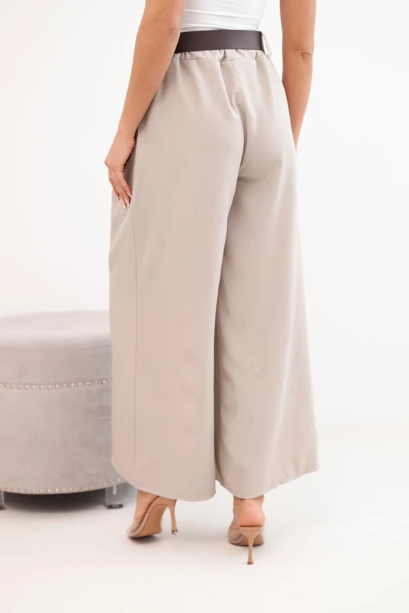 37785_4 Moteriškos kelnės su plačiomis kojomis ir diržu tamsiai - Image 4