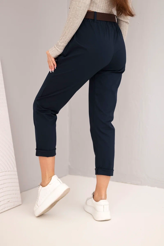 37786_2 Moteriškos medvilninės kelnės su diržu ir apvyniota klešna - Image 3