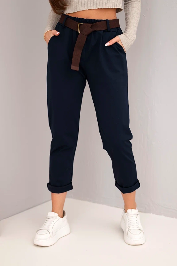 37786_3 Moteriškos medvilninės kelnės su diržu ir apvyniota klešna