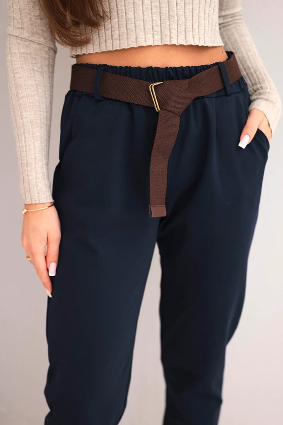 37786_4 Moteriškos medvilninės kelnės su diržu ir apvyniota klešna - Image 4