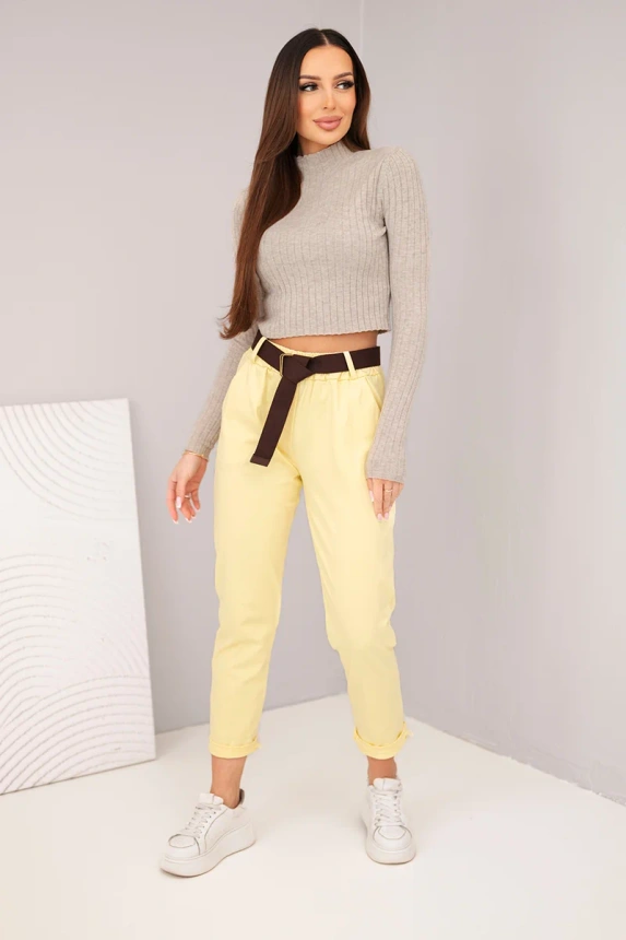 37789_1 Moteriškos kelnės su diržu ir užsuktais klešnėmis - Image 2