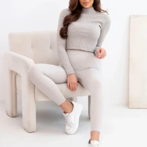 Moteriški leggingai su aukštu liemeniu ir elastingu juosmeniu bežiniai