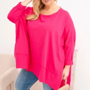 Moteriška Plus Size tunika iš medvilnės su asimetriniu apačiu