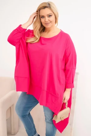Moteriška Plus Size tunika iš medvilnės su asimetriniu apačiu
