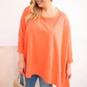 Moteriška tunika Plus Size iš medvilnės su asimetriniu apačiu persikų