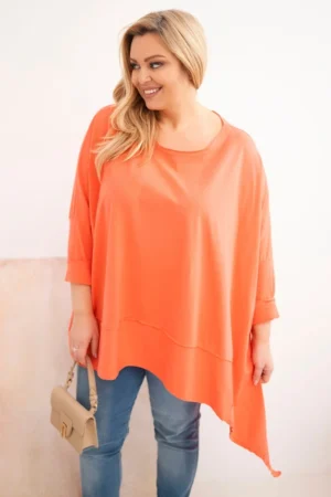 Moteriška tunika Plus Size iš medvilnės su asimetriniu apačiu persikų