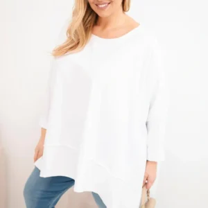 Moteriška Plus Size tunika iš medvilnės su asimetrine apačia