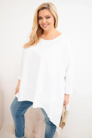 Moteriška Plus Size tunika iš medvilnės su asimetrine apačia