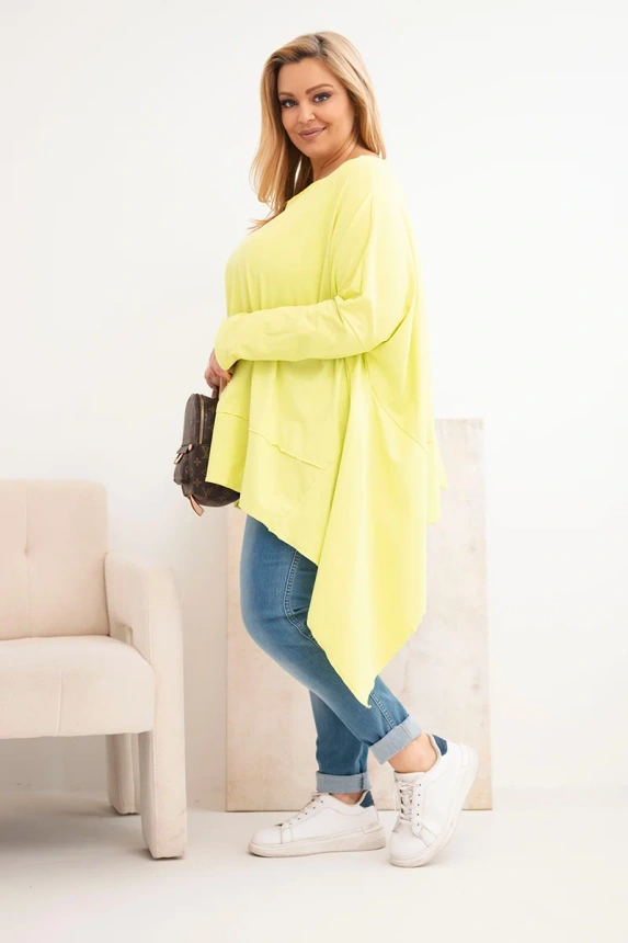 37875_1 Moteriška Plus Size tunika iš medvilnės su asimetriniu apačiu šviesiai pistacijinė - Image 2