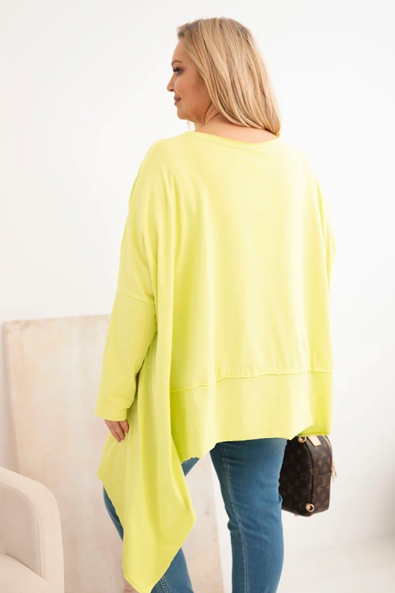 37875_2 Moteriška Plus Size tunika iš medvilnės su asimetriniu apačiu šviesiai pistacijinė - Image 3