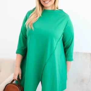 Moteriška medvilninė bliuskutė Plus Size asimetriška su pasukamais rankovėmis