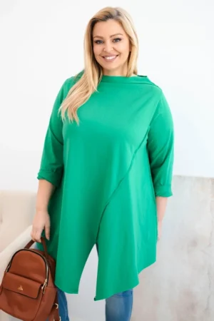 Moteriška medvilninė bliuskutė Plus Size asimetriška su pasukamais rankovėmis