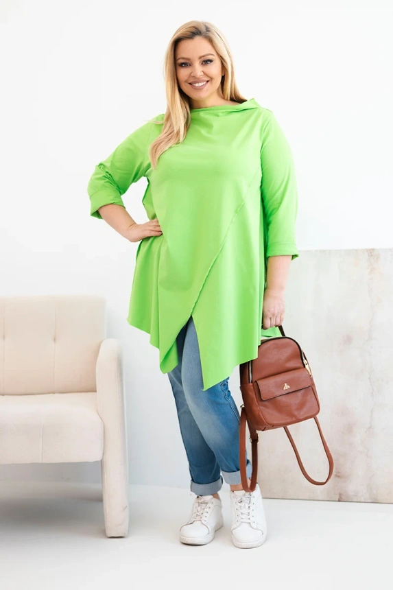 37879_1 Moteriška medvilninė bluzonė Plus Size asimetriška su pasukamu rankovu šviesiai - Image 2