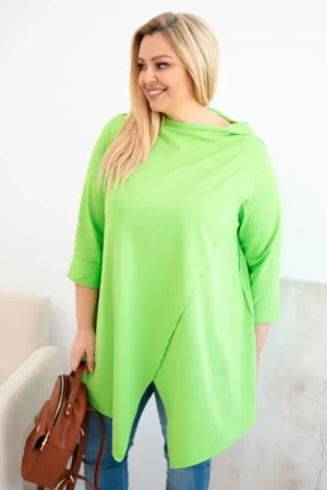 Moteriška medvilninė bluzonė Plus Size asimetriška su pasukamu rankovu šviesiai