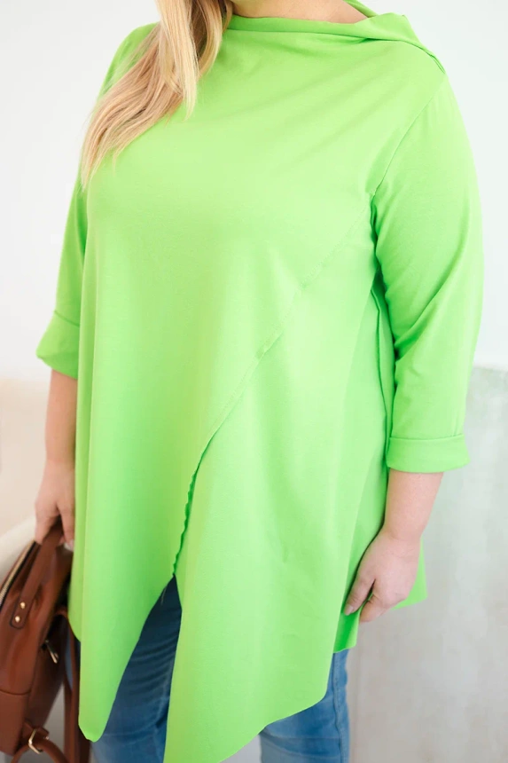 37879_4 Moteriška medvilninė bluzonė Plus Size asimetriška su pasukamu rankovu šviesiai - Image 4