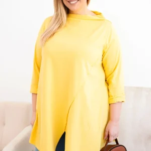 Moteriška medvilninė bluzonė Plus Size asimetriška su pasukama rankove