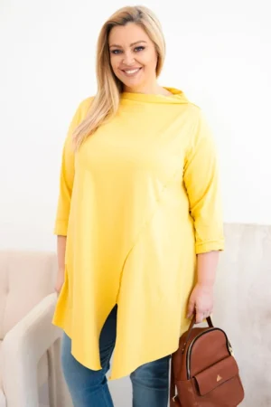 Moteriška medvilninė bluzonė Plus Size asimetriška su pasukama rankove