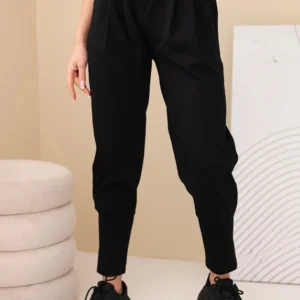 Aukštos juosmens moteriškos medvilninės kelnės su diržu