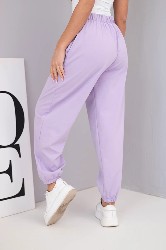 37914_4 Moteriškos medvilninės kelnės su aukštu liemeniu ir dekoratyviniu mygtuku šviesiai - Image 4