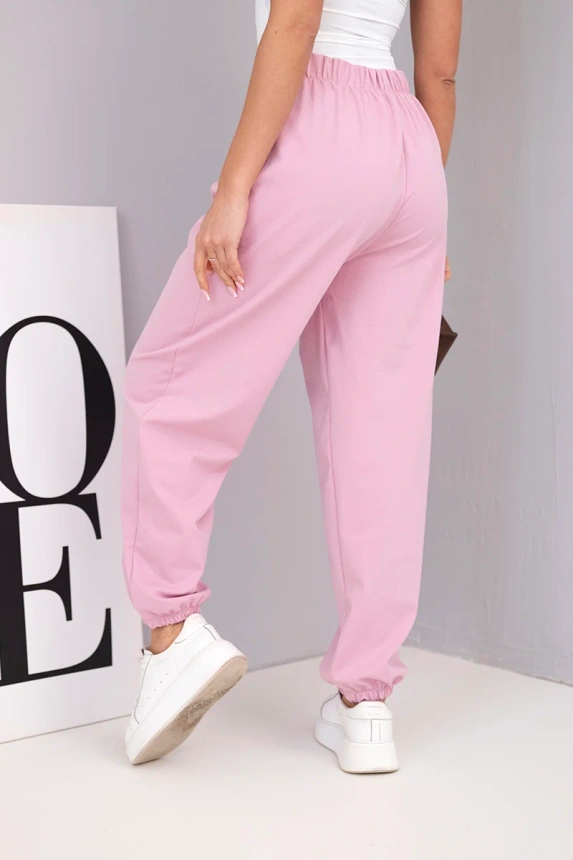 37917_3 Moteriški medvilniniai kelnės su aukštu liemeniu ir dekoratyviniu mygtuku tamsiai - Image 3