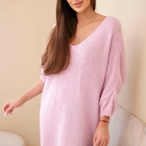 Moteriška Plus Size vilnonė suknelė su V formos iškirpte šviesiai