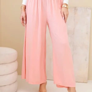 Moteriškos kelnės iš viskozės su elastingu juosmeniu abrikosų