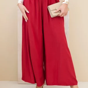 Moteriškos viskozės kelnės su elastinga juosta bordinės