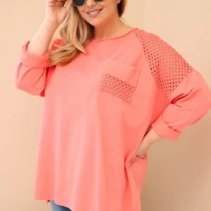 Moteriška Plus Size medvilninė palaidinė su spauda persikų