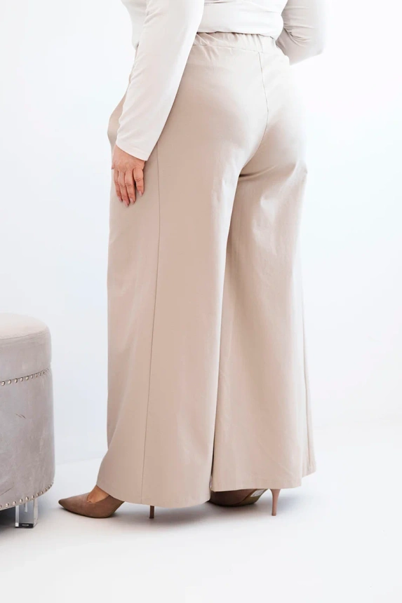 37965_2 Moteriškos Plus Size kelnės su plačiomis kojomis ir raukiniais tamsiai bežinės - Image 3