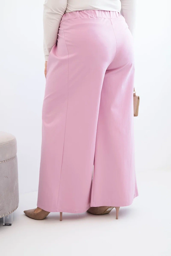 37966_2 Moteriški Plus Size kelnės su plačiomis kojomis ir raukšlėmis šviesiai - Image 3