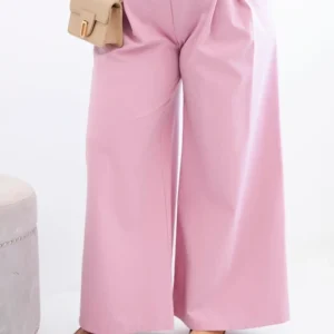 Moteriški Plus Size kelnės su plačiomis kojomis ir raukšlėmis šviesiai