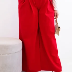 Moteriškos Plus Size kelnės su plačiomis kojomis ir klostėmis