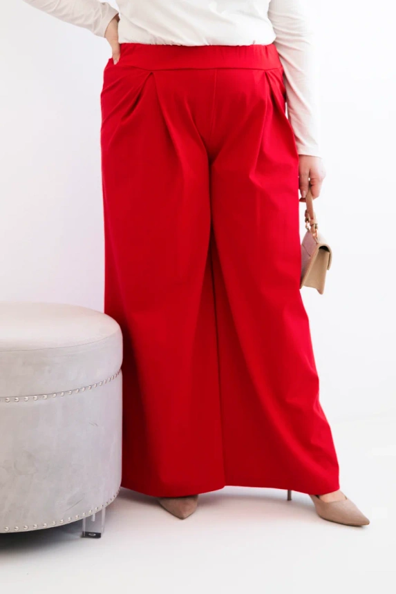 37967_4 Moteriškos Plus Size kelnės su plačiomis kojomis ir klostėmis