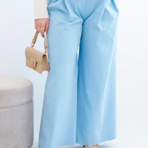 Moteriškos Plus Size kelnės su plačiomis kojomis ir raukiniais