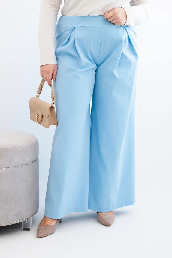 37968_2 Moteriškos Plus Size kelnės su plačiomis kojomis ir raukiniais